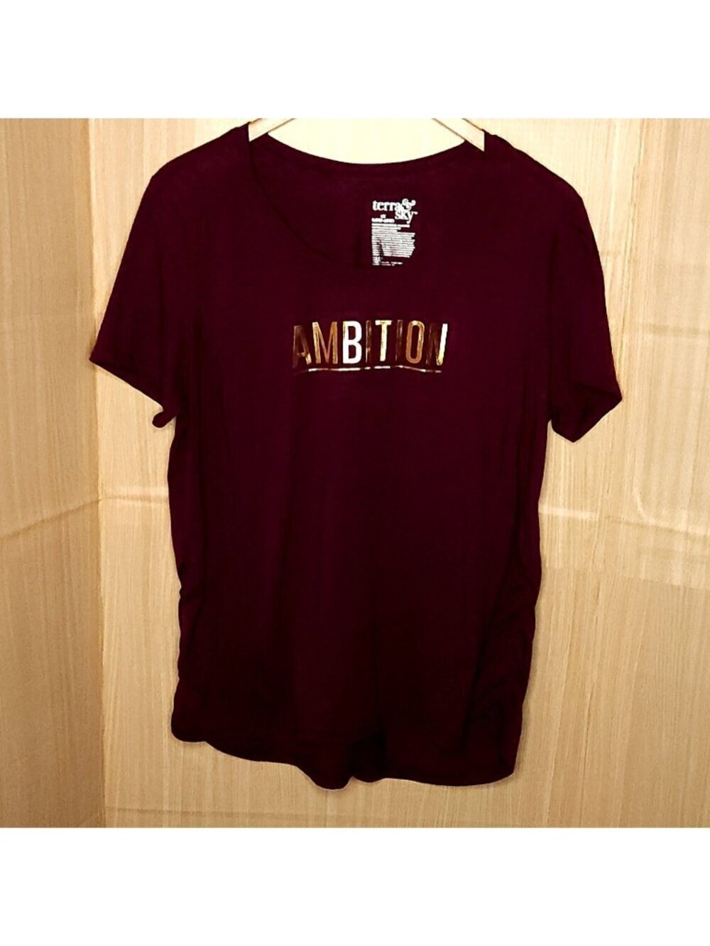Terra & Sky Womens Plus Maroon Activewear Top Metallic Ambition 1X